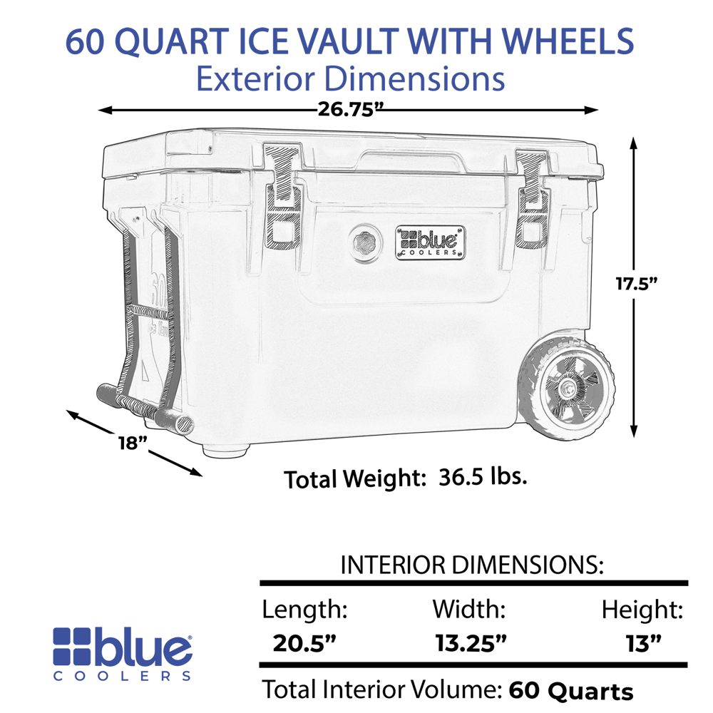 60 Quart Ice Vault Roto-Molded Cooler with Wheels