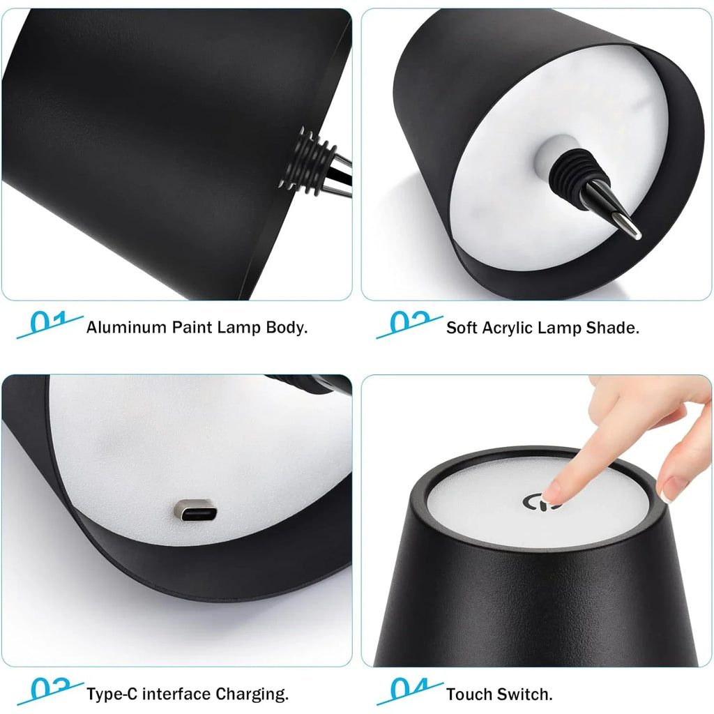 Wireless Bottle Lamp Shade Portable LED Bottle Lamp 3 Color Stepless Dimming Night light for Bedroom Bar Restaurants Party Decor