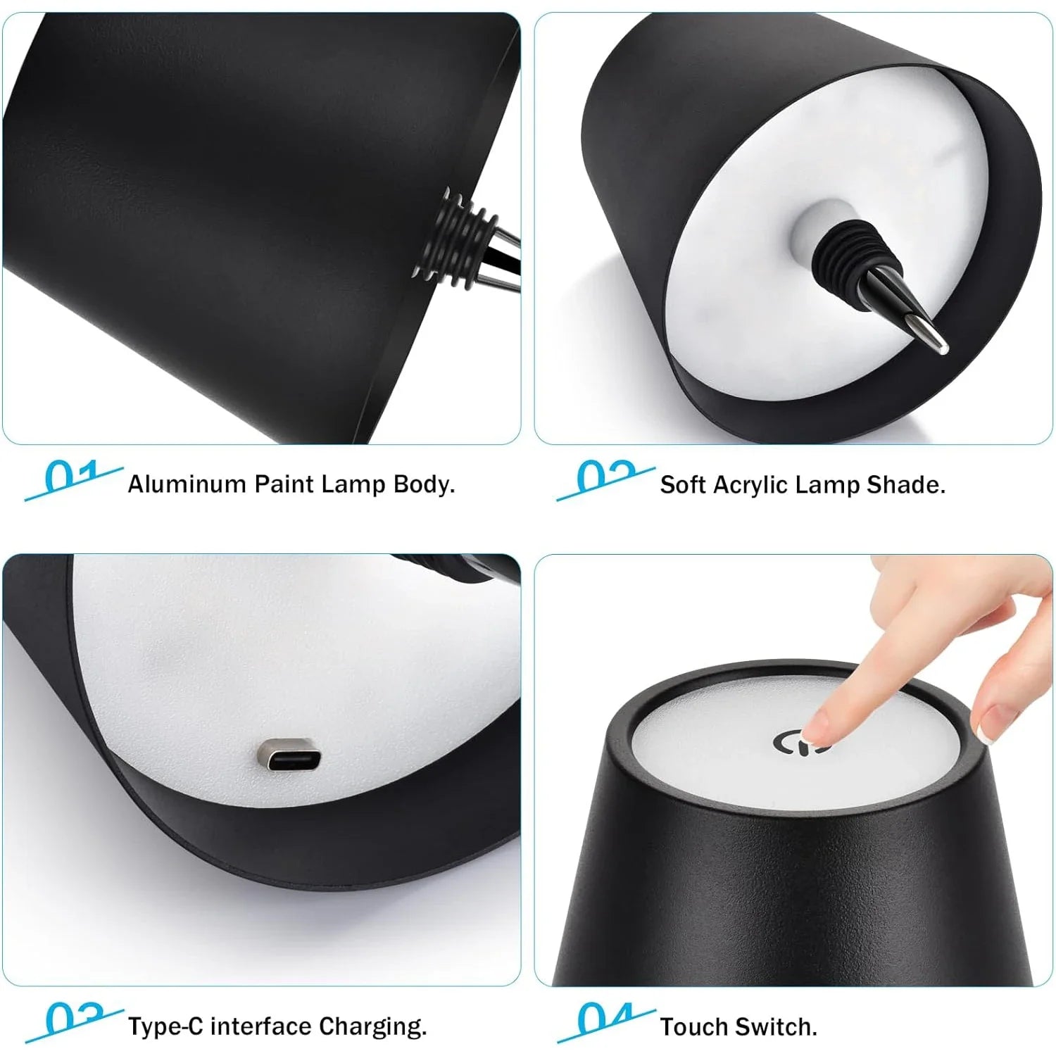 Wireless Bottle Lamp Shade Portable LED Bottle Lamp 3 Color Stepless Dimming Night light for Bedroom Bar Restaurants Party Decor