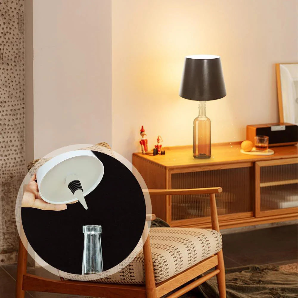 Wireless Bottle Lamp Shade Portable LED Bottle Lamp 3 Color Stepless Dimming Night light for Bedroom Bar Restaurants Party Decor