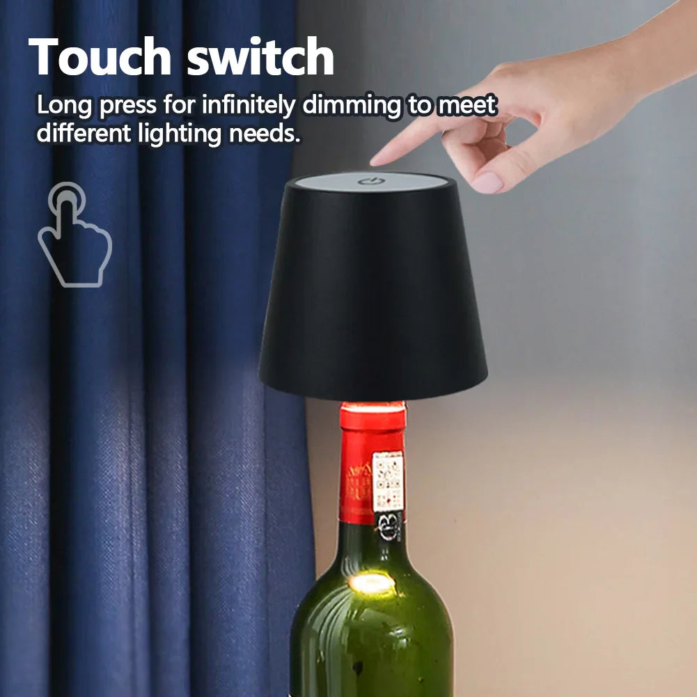 Wireless Bottle Lamp Shade Portable LED Bottle Lamp 3 Color Stepless Dimming Night light for Bedroom Bar Restaurants Party Decor